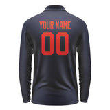 Custom Navy Orange Red Long Sleeve Polo Shirt