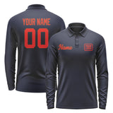 Custom Navy Orange Red Long Sleeve Polo Shirt