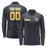 Custom Navy Gold Long Sleeve Polo Shirt