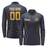 Custom Navy Yellow Long Sleeve Polo Shirt