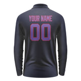 Custom Navy Light Purple Long Sleeve Polo Shirt
