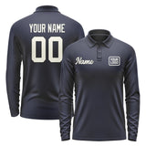 Custom Navy Cream Long Sleeve Polo Shirt