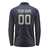 Custom Navy Gray Long Sleeve Polo Shirt