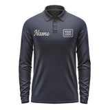 Custom Navy Gray Long Sleeve Polo Shirt
