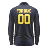 Custom Navy Light Yellow Long Sleeve Polo Shirt