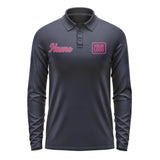 Custom Navy Pink Long Sleeve Polo Shirt