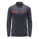 Custom Navy Crimson Red Long Sleeve Polo Shirt