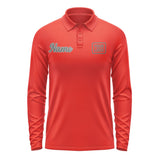 Custom Orange Red Dark Grey Long Sleeve Polo Shirt