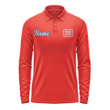 Custom Orange Red Light Blue Long Sleeve Polo Shirt