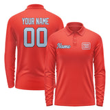 Custom Orange Red Light Blue Long Sleeve Polo Shirt
