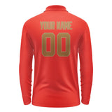 Custom Orange Red Khaki Long Sleeve Polo Shirt