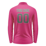 Custom Pink Dark Grey Long Sleeve Polo Shirt
