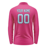 Custom Pink Light Blue Long Sleeve Polo Shirt