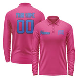 Custom Pink Sky Blue Long Sleeve Polo Shirt