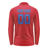 Custom Red Sky Blue Long Sleeve Polo Shirt