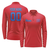 Custom Red Sky Blue Long Sleeve Polo Shirt