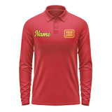 Custom Red Gold Long Sleeve Polo Shirt