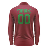 Custom Crimson Red Emerald Green Long Sleeve Polo Shirt