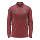 Custom Crimson Red Emerald Green Long Sleeve Polo Shirt