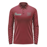 Custom Crimson Red Dark Grey Long Sleeve Polo Shirt