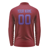 Custom Crimson Red Light Purple Long Sleeve Polo Shirt