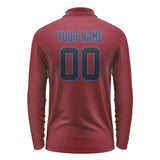 Custom Crimson Red Navy Long Sleeve Polo Shirt
