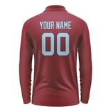 Custom Crimson Red Light Blue Long Sleeve Polo Shirt