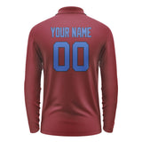 Custom Crimson Red Sky Blue Long Sleeve Polo Shirt