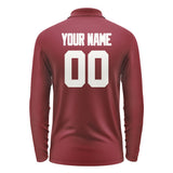 Custom Crimson Red White Long Sleeve Polo Shirt