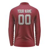 Custom Crimson Red Gray Long Sleeve Polo Shirt