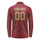 Custom Crimson Red Light Khaki Long Sleeve Polo Shirt