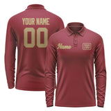 Custom Crimson Red Light Khaki Long Sleeve Polo Shirt