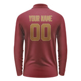 Custom Crimson Red Khaki Long Sleeve Polo Shirt