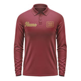 Custom Crimson Red Khaki Long Sleeve Polo Shirt