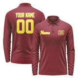 Custom Crimson Red Light Yellow Long Sleeve Polo Shirt
