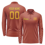 Custom Coral Red Yellow Long Sleeve Polo Shirt