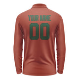Custom Coral Red Green Long Sleeve Polo Shirt