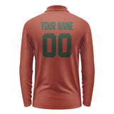Custom Coral Red Dark Green Long Sleeve Polo Shirt