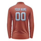 Custom Coral Red Light Blue Long Sleeve Polo Shirt