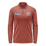 Custom Coral Red Light Blue Long Sleeve Polo Shirt