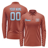 Custom Coral Red Light Blue Long Sleeve Polo Shirt