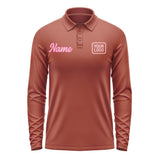 Custom Coral Red Light Pink Long Sleeve Polo Shirt