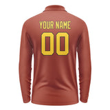 Custom Coral Red Gold Long Sleeve Polo Shirt