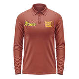 Custom Coral Red Gold Long Sleeve Polo Shirt