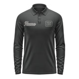 Custom Black Dark Grey Long Sleeve Polo Shirt