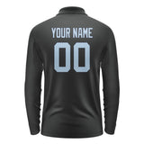 Custom Black Light Blue Long Sleeve Polo Shirt