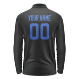 Custom Black Sky Blue Long Sleeve Polo Shirt