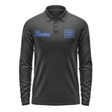Custom Black Sky Blue Long Sleeve Polo Shirt
