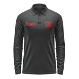 Custom Black Red Long Sleeve Polo Shirt