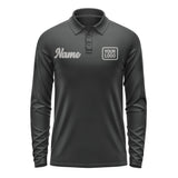 Custom Black Gray Long Sleeve Polo Shirt